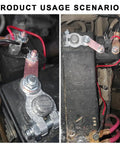 Wireless Remote Battery Disconnect Switch 12V Top Post Negative Kill Switch 200A Automotive Power Cutoff wiring installed on a battery.