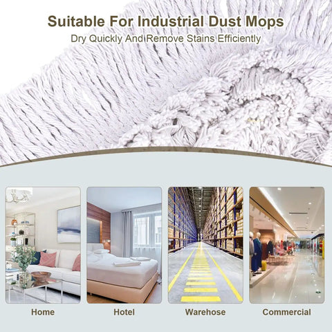 Heavy Duty Microfiber Dust Mop Head 3 Pack 36 Inch for industrial use, suitable for homes, hotels, warehouses, and commercial spaces.