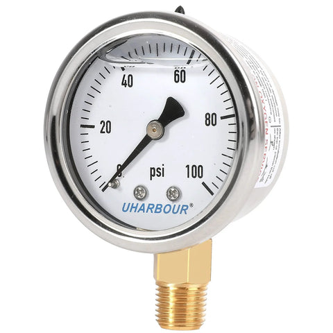Liquid-filled fuel pressure gauge 2 inch dial, 0-100 psi