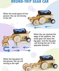 Round-trip gear car from 5 In 1 STEM Car Kit For Kids Ages 8 12 Wood Building Set With Wind Power Solar Balance Gear And RC Cars.