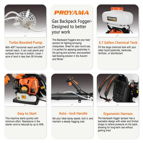 51.7cc 3 In 1 Gas Powered Backpack Sprayer With 3.7 Gallon Tank Turbo Pump Mist Duster Mosquito Fogger features overview