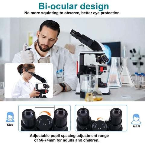 Scientist using 40X To 2500X Lab Microscope With Led Illumination And Double 3D Mechanical Stage For Students And Adults In Education