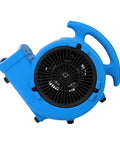 Side view of Powerhouse 1/8 HP Air Mover with 600 CFM, blue rugged poly housing, compact blower, three speed settings for efficient drying.