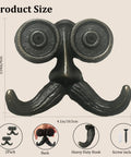Badass Vintage Cast Iron Beard Shaped Wall Hook Kit with Heavy Duty Screws for Hanging Coats Scarves Bags and Keys showing dimensions.