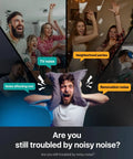 Image depicting various noise sources, including TV noise and neighborhood parties, affecting a man covering his ears.