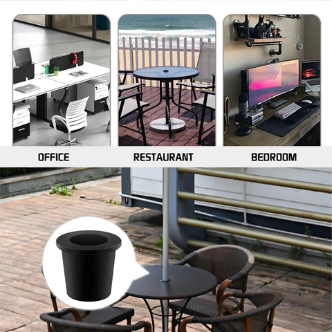 Three Piece Patio Table Umbrella Hole Ring Insert And Cone Wedge Kit For 2.5 Inch Table Holes And 1.5 Inch Umbrella Poles Black