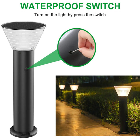 Solar Post Lights Outdoor 23.6 Inch with Waterproof Switch and Night View on Pathway