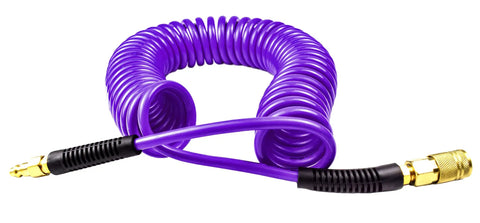 Purple Polyurethane Recoil Air Hose For Air Compressors One Quarter Inch Inner Diameter By Twenty Five Feet Bend Restrictor