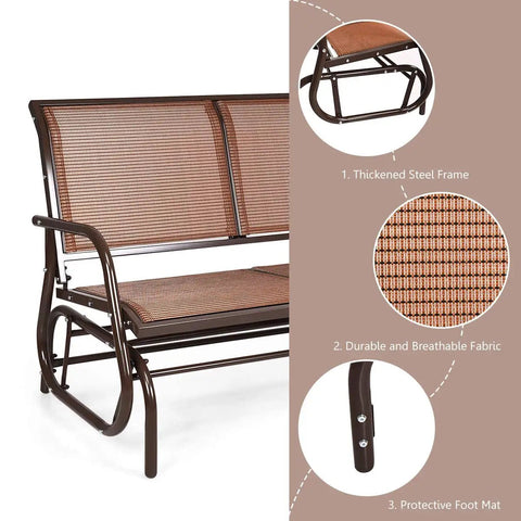 Two Person Swing Glider Chair 48 Inch Cozy Patio Bench For Outdoor And Indoor Use Steel Rocking Loveseat In Brown