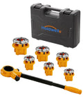 Heavy Duty Ratchet Pipe Threader Kit With Six NPT Dies One Quarter Inch Three Eighths Inch One Half Inch Three Quarters Inch One Inch And One And A Quarter Inch Threading Dies Durable 9SiCr Steel Tool For Galvanized Iron Copper And Aluminum Pipes in yellow with carrying case