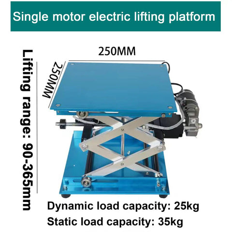 Heavy Duty Motorized Lab Jack Lift Table With Smooth Electric Lifting Platform And Height Adjustable Stage, 25kg Load Capacity, side view with dimensions.