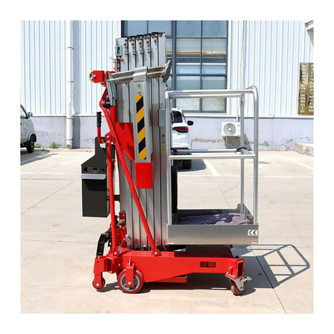 Kickass Portable Aluminum Alloy Electric Hydraulic Telescopic Mast Man Lift With Smooth Operation Platform side view in parking lot.