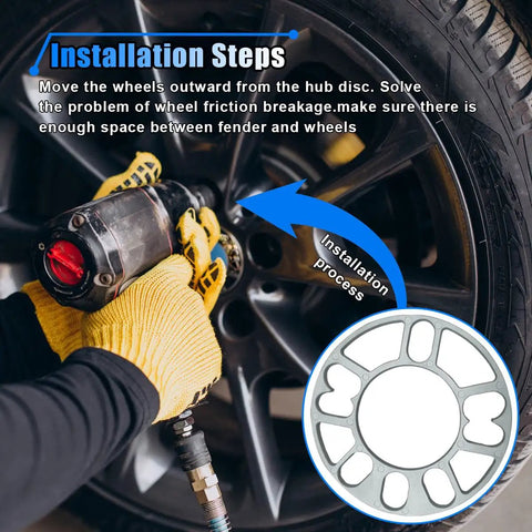 Installation process of Boost Your Build With These Tough 8mm Universal Wheel Spacers Pair on a vehicle wheel.