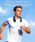 Man running outside wearing a Wearable Neck Fan With Support And 5 Speeds Ultra Lightweight Personal Cooler Blows Cold Air Rechargeable USB C All Day