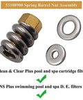 Rock Solid Brass Spring Barrel Nut Assembly For DE Pool Spa Cartridge Filters with one spring, one nut, and two seals.