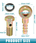 Turbo Brake Line Bolt Adapter Kit With Washers For Cars M10x1.25 Thread 30x15mm Ball Head Screw dimensions displayed.