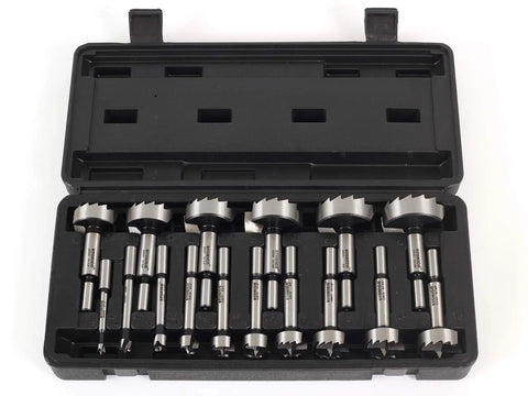Forstner Drill Bit Set 16 Piece With Case Three Eighths Inch Shank High Speed Steel Woodworking Bits Pro Grade For Clean Hardwood And Softwood Holes On Handheld Drill Or Drill Press With Durable Case Included
