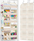 Over The Door Organizer Five Tiers With Ten Compartments Delivers Extra Large Behind Door Storage And A Sturdy 80 Lbs Weight Capacity Super Handy For Closet Dorms Nursery Or Pantry Door Hanging Organizer Beige displaying assorted items.