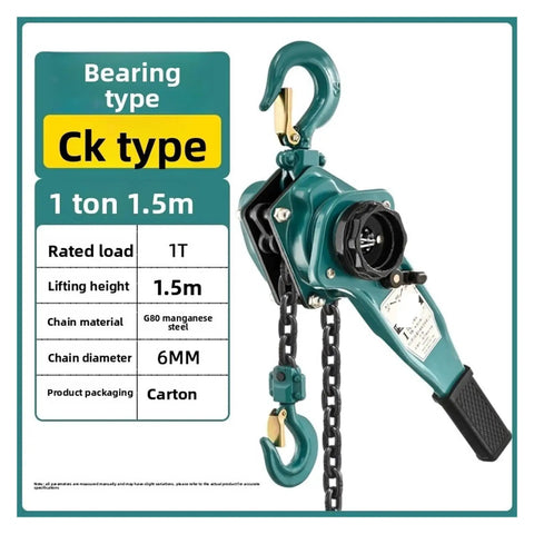 Heavy Duty Hand Cranked Wire Hoist Tensioner With Manual Pulley Lift For Home Garage And Workshop 1 Ton Load Capacity At 1.5 Meter Reach with chain details.