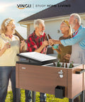 80 Quart Rolling Ice Chest On Wheels With Waterproof Cooler Cover For Outdoor Patio Deck Parties Beverages Rolling Cooler Cart Perfect For Backyard Barbecues Keeps Drinks Cold Up To 48 Hours Brown Finish in use at outdoor gathering