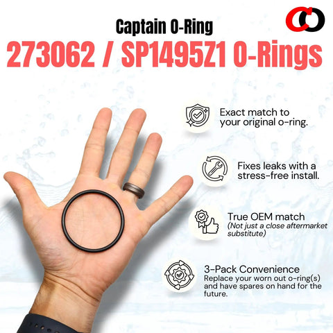 Replacement SP1495Z1 Union O Ring 273062 Three Pack For Pool And Spa Filter Fittings Compatible With Hayward Jacuzzi Waterway Pentair And More Ideal For Leaky Seals And Quick DIY Pool Maintenance. Black O-ring held in hand