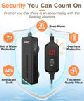 Mini Fish Tank Submersible Heater 20W For 1 To 5 Gallons With Digital Display Controller showing safety features and protections