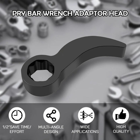 Pry Bar Wrench Adapter Head, 2 Pack Pry Bar Wrench Adapter Head For Half Inch Drive Ratchets, black, multi-angle design, tools background.