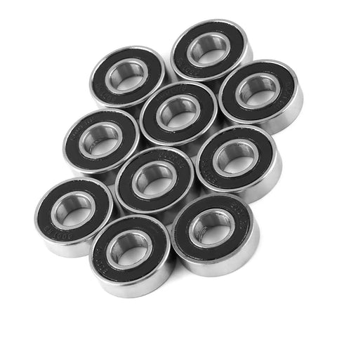 Premium 10 Pack Heavy Duty Rubber Sealed Ball Bearings 60012RS For Industrial Machines And Automotive Use With Smooth Operation Minimal Noise Super Durable 12X28X8mm Size stacked neatly showing rubber seal design and steel outer.