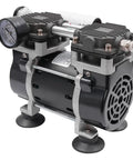 Heavy Duty Oilless Vacuum Pump That Runs Like A Dream With 50 Liters Per Minute Output And 150 Watt Pure Copper Motor For No Nonsense Lab And Shop Work Featuring A Solid Pressure Gauge On 110 Volts, compact design with dual piston and pressure gauge.