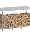 Heavy Duty Four Foot Firewood Rack With Weather Cover For Indoor And Outdoor Use Sturdy Metal Wood Storage Stand full of logs