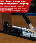 Side view of All Metal Pocket Hole Jig Kit With Quick Clamp And Dust Collection for easy clamping, shown in woodworking use.