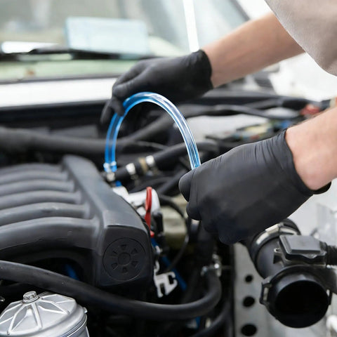 Mechanic using a 6.5 Foot Extended Suction Connection Tube Replacement Hose for Medical Devices with 9mm Standard Connectors