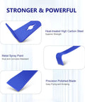 Beefy Heavy Duty Flat Pry Bar Set in blue with high carbon steel, metal spray paint, and precision polished blade features.