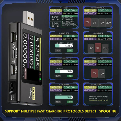 Beast USB Power Tester 4 To 28V 7A LCD Meter With USB A And Type C Ports Voltage And Current Readout Ripple Measurement Fast Charge