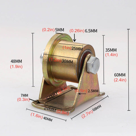 T Groove Wheel Sliding Gate Roller 45 Steel Heavy Duty Caster For Square Tube Track Inverted Track And Rolling Gate Industrial Machines Wire Rope Rail Barn Door 48mm 1.9in Dual Bearing Design For Quiet Smooth Operation in gold with measurement annotations showing wheel size and dimensions