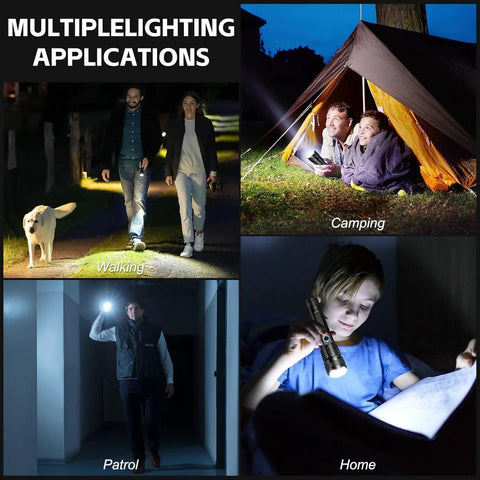 4 Pack Rechargeable LED Flashlights With 990,000 Lumens Ultra Bright Go To Light, Waterproof Build, Adjustable Beam shown in use
