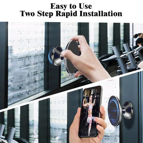 Person installing Dual Magnetic Phone Holder with 360 degree adjustable mount for gym and golf carts, MagSafe and iPhone compatible