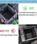 Center Console Organizer For Jeep Wrangler JL JLU And Gladiator JT 2018 Through 2026 Armrest Storage Tray compatibility check