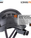 Side view of Heavy Duty Construction Hard Hat With Visor And Chin Strap White Ventilated Safety Helmet ANSI Z89.1 OSHA Approved