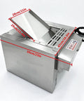 Heavy Duty Commercial Electric Dough Roller And Sheet Machine Features 2200W Motor For Uniform Pizza Base Baking Sprocket Drive Pressing System with stainless steel design and measurements.