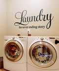Laundry Room Wall Decal Set Of 3 Vinyl Stickers Wash Dry Laundry Never Ending Story Quote Art For Home And Apartment Black Print Easy Peel And Stick For Home Decor