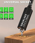 Universal socket from 74 Piece Magnetic Nut Driver Set for impact drill used in wooden surface, showing adaptability.