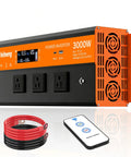 3000W Power Inverter 12V DC To 120V AC Car Truck RV with three outlets, remote control, and cooling vents.