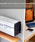 Grind Ready 1200 Watt Power Inverter Converting 12V DC To 110V AC With 2400W Peak Output with LED panel for RVs.