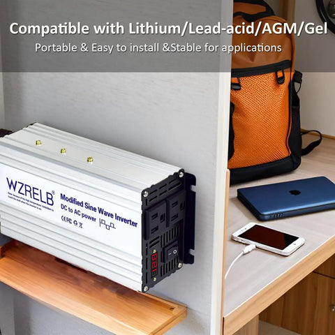 Grind Ready 1200 Watt Power Inverter Converting 12V DC To 110V AC With 2400W Peak Output with LED panel for RVs.