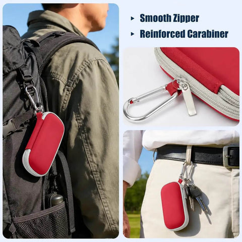 Solid Build Hard Case For Alivecor Kardiamobile One Lead 6L And 6L Max Featuring Shock Absorbing Foam Padding And Splash Resistant Shell For Commute Ready Storage attached to backpack with carabiner