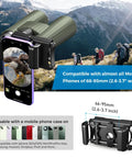 360 Degree Telescope Phone Adapter for Android and iPhone showing compatibility with wide range of smartphone sizes