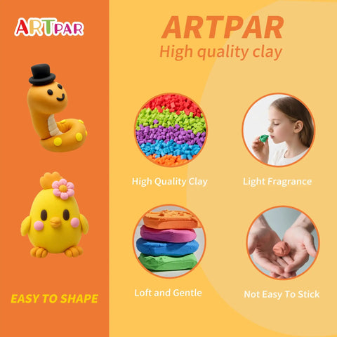 Air Dry Clay Kit For Kids With 12 Animal Sculpting Molds And 4 Vibrant Colors, Ultra Light Soft Modeling Clay with crafting options.