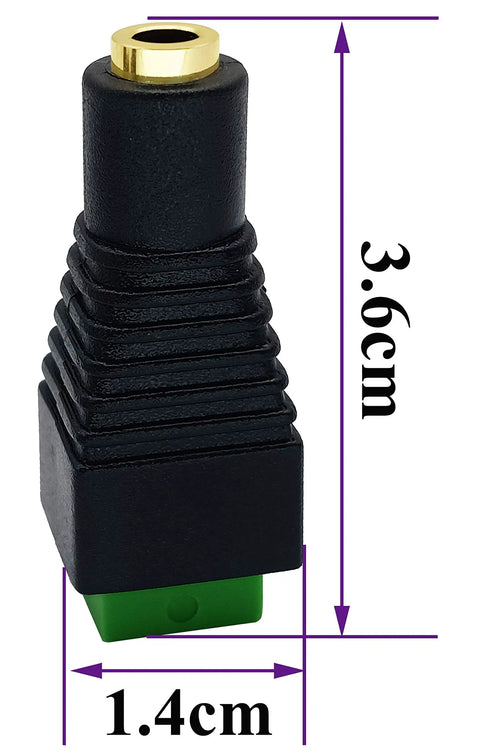 Dead Simple Three Point Five Millimeter To Two Pin Screw Terminal Audio Adapter Solderless Converter Plug for connection, 3.6cm height.
