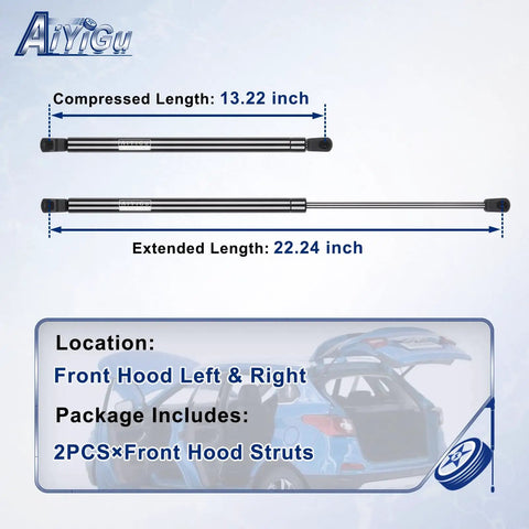 Front Hood Lift Gas Spring Struts 2 Pack For Jeep Grand Cherokee 2011 To 2022 And Dodge Durango 2011 To 2024, compressed and extended